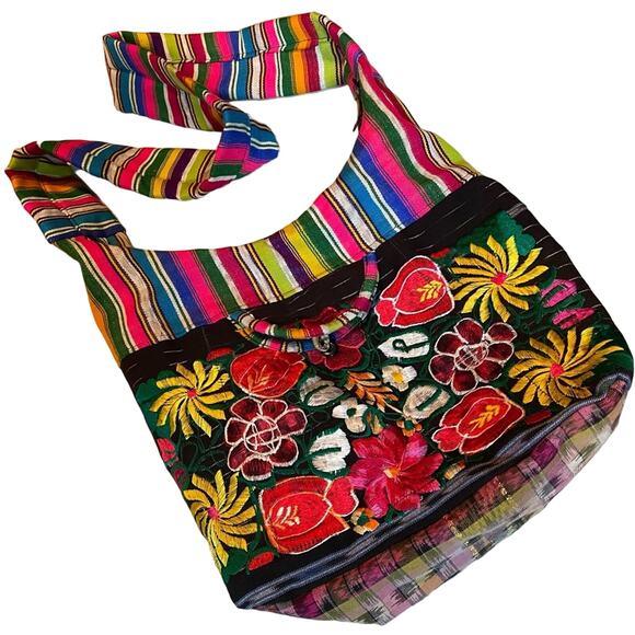 Bohemian Flower Embroidered Fabric Sling Crossbody Bag - Picture 1 of 5